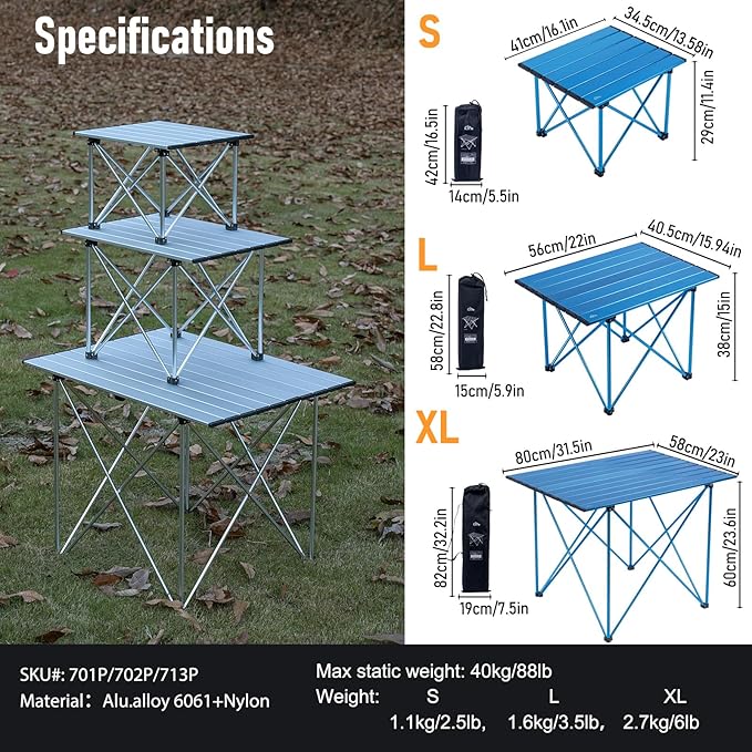 iClimb Ultralight Compact Camping Folding Table with Carry Bag (Reinforced Blue - S)