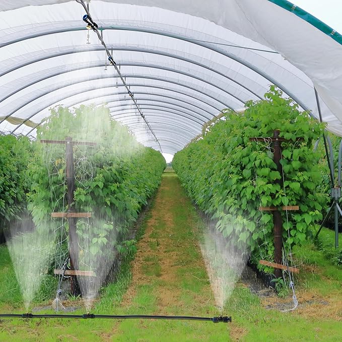 96 Pcs Brass Misting Nozzles Kit Including 48 Pcs 1/4 Inch Brass Misting Nozzles 40 Pcs Misting Nozzle Tees with 8 Plugs for Outdoor Spray Cooling System Misting Nozzle Replacements Tubing