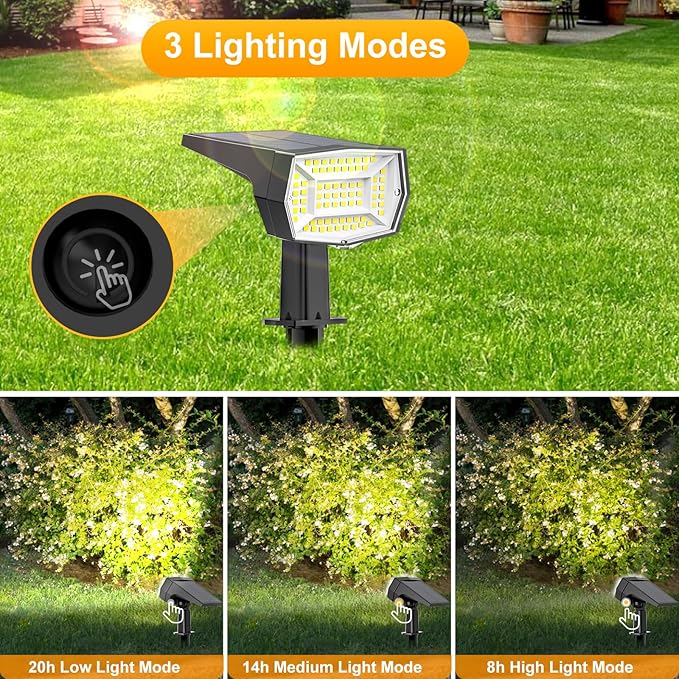 Fabrito 72 LEDs Solar Spot Lights Outdoor Waterproof, 3 Modes Landscape Spotlights, Dusk to Dawn Solar Powered Flood Wall Lights for Outside, Solar Garden Lights for Yard Porch 2 Pack (Cool White)