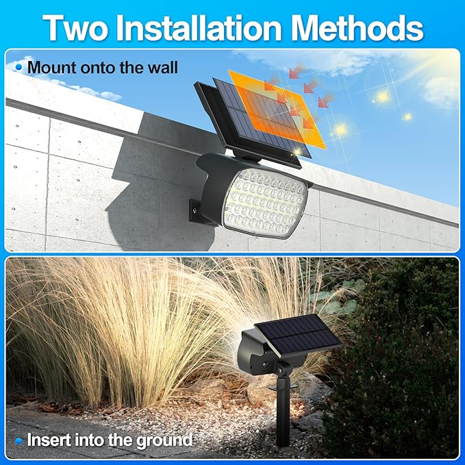 108 LED Solar Spot Lights Outdoor - IP65 Waterproof, 3 Modes Landscape Spotlights with Large Solar Panel - Cool White, 6 Pack
