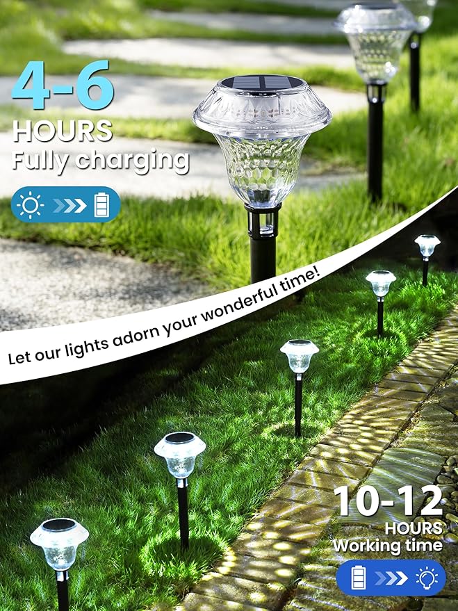 SOLPEX Solar Pathway Lights Garden Decor for Yard, Garden Lights Solar Powered Waterproof Landscape Lighting, Solar Outdoor Lights Porch Decor for Path Walkway Driveway (6 Pack Cold White)