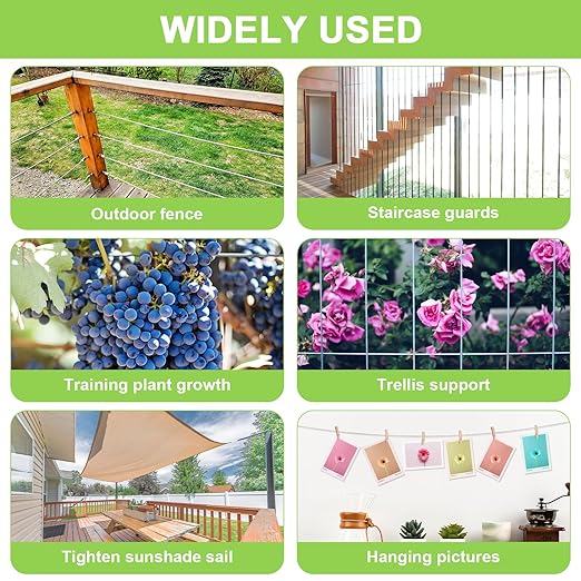 120Ft 1/16" Stainless Steel Wire Rope Kit, Vinyl Coated Cable, Turnbuckles for Tension Clothesline Outdoors, Hooks for String Light Hanging, Shade Sail Hardware