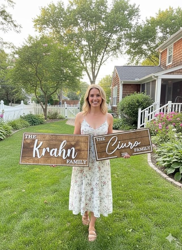 Personalized Family Name Sign - Custom Last Name Wood Decor Plaque, 20x7 in Rustic Farmhouse Style Wedding Gift, Housewarming Gift, Custom Wooden Hanging with Established Date, Small Art for Living Room or Entryway