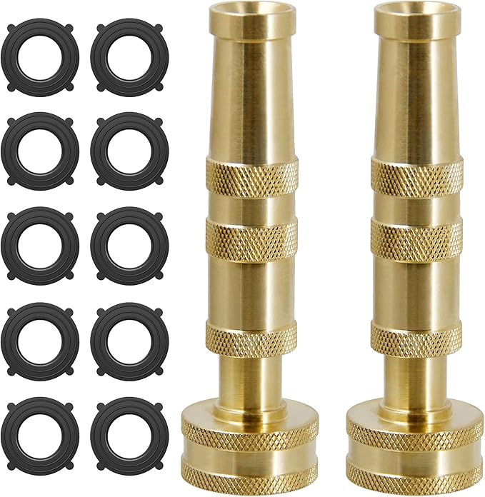 Biswing Brass Hose Nozzles, Heavy-Duty Brass Adjustable Twist Hose Nozzle, 2 Pack (4"), VI3432
