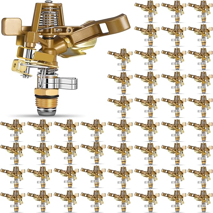 Ferraycle 50 Pieces 1/2 Inch Brass Impact Sprinkler Head with Nozzles Heavy Duty Adjustable 0-360 Degrees Impulse Sprinkler Head Lawn Watering for Yard Irrigation