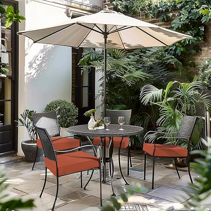 Favoyard Patio Chair Cushions 19 x 19 x 3 Inch Waterproof Outdoor Seat Cushions for Patio Furniture 3-Year Color Fastness Garden Sofa Couch Chair Pads with Handle & Adjustable Straps Set of 2, Spice