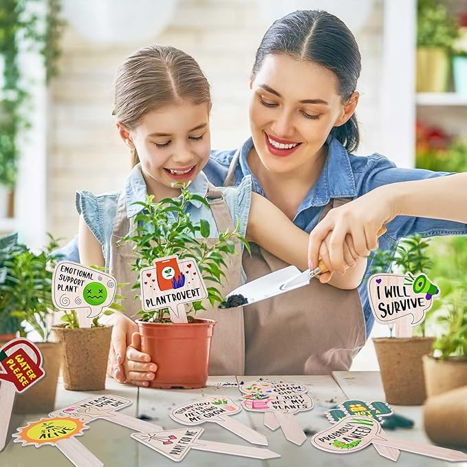 Funny Plant Labels - 15 Pack Garden Markers for Succulent Flowers, Greenery, Seedling Plants - Waterproof, Outdoor/Indoor Patio Tags, Garden Stakes