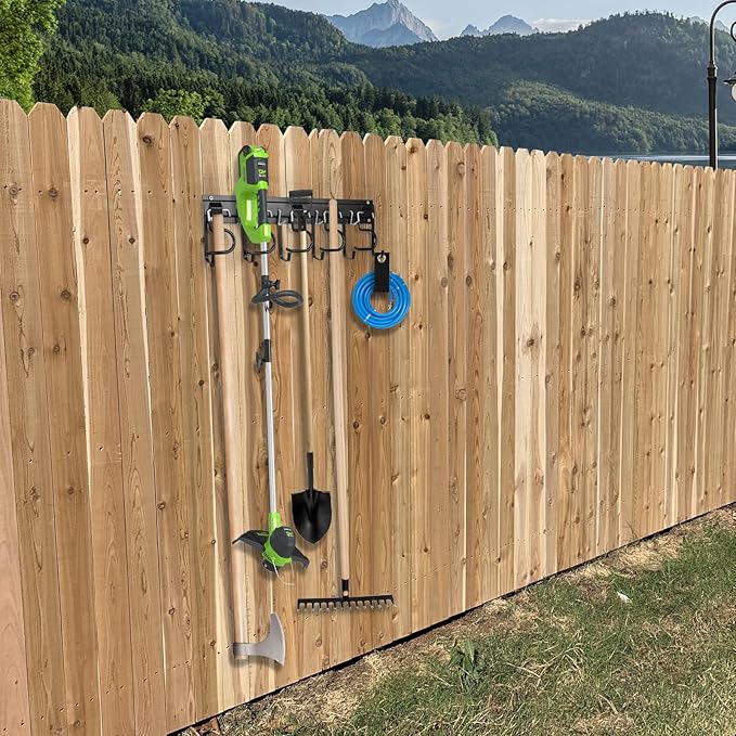 LEYU Metal Garage Tool Organizer Wall Mount, 4 Pack Garden Tool Organizer With Extension Cord Straps, Garage Organization Hooks and Hangers for Shed, Yard Storage, Wall Holder for Hanging Broom Mop