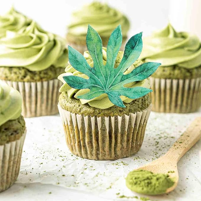 60 PCS Edible Tropical Turtle Leaves Cupcake Toppers Palm Leaves Cupcake Picks Hawaii Luau Party Decorations for Jungle Plant Leaf Summer Tropical Theme Baby Shower Birthday Party Decorations Green