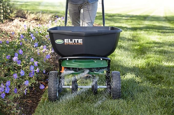 Scotts Elite Spreader for Grass Seed, Weed and Feed, Fertilizer, Salt and Ice Melt, Durable Push Spreader Holds up to 20,000 sq. ft Product