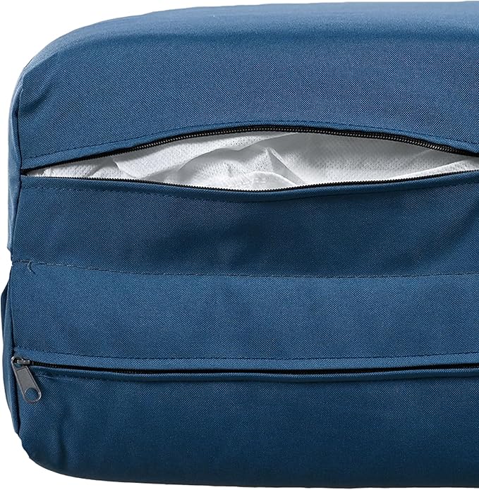 Polibi Outdoor Patio Sunbed with Blue Curtains,Outdoor Sun Lounger Bed with Pillows,Rubber Core Rope Weaving Outdoor Double Chaise Lounge Suitable for Pool,Garden,Blue