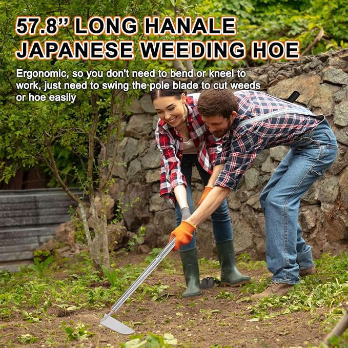 Japanese Weeding Sickle Hoe,Adjustable Long Handle Standing Hoe Graden Tool,Angular Weed Sickle Garden Tool,Action Hoe for Weeding and Planting