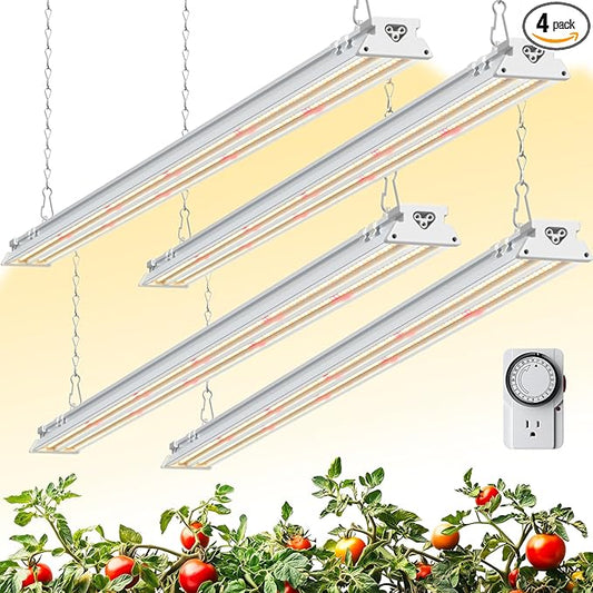Barrina TX-S60 4FT Grow Light for Indoor Plants, 240W(4 x 60W, 1680W Equivalent), High PPFD, Full Spectrum with 660nm Red LEDs, Mechanical Timer, Linkable, Hanging Plant Light for Seedling, 4 Packs