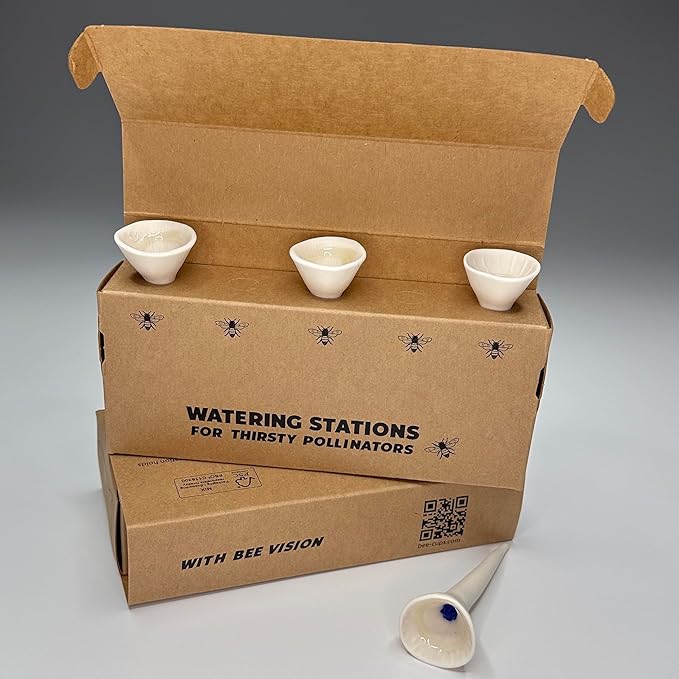 3 Pack, Bee Watering Station, Butterfly Feeder, Bee Feeder, Garden Decor, Bee Decor, Outdoor Garden Decor, Plastic Free, Handmade from Porcelain (3, White)