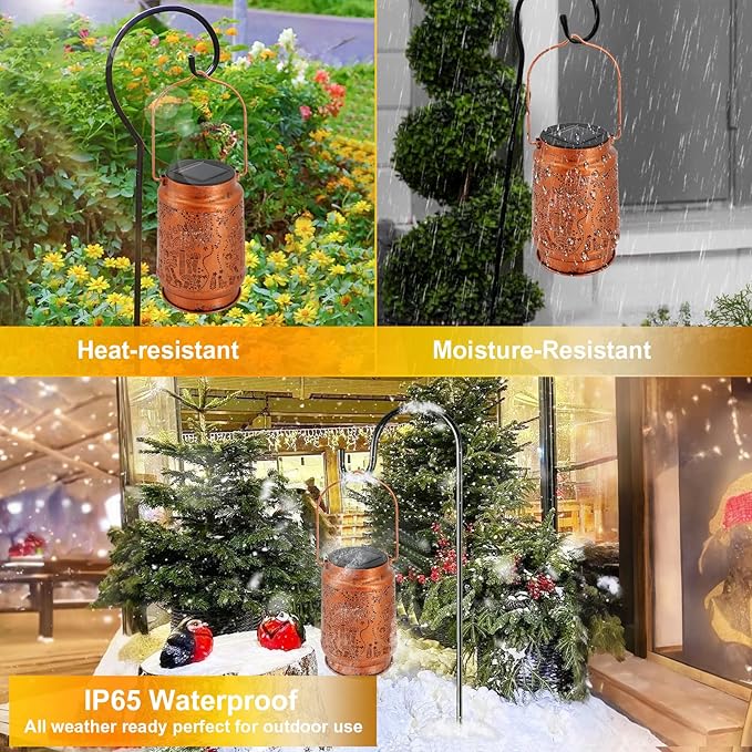 Solar Lanterns Outdoor Waterproof - Metal Hanging Solar Lights for Patio Yard Garden Decor, Christmas Birthday Gifts for Women Mom Men (2 Pack, Owl Shape)