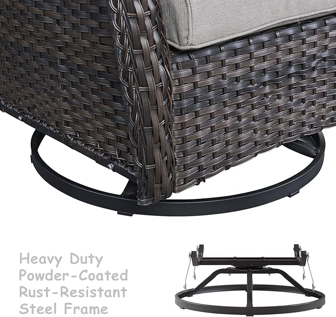 HUMMUH 7pcs Patio Furniture Set Swivel Rocker Patio Chairs,PE Wicker Outdoor Sofa Set of 2 with Coffee Table and Ottomans(Brown,Grey)