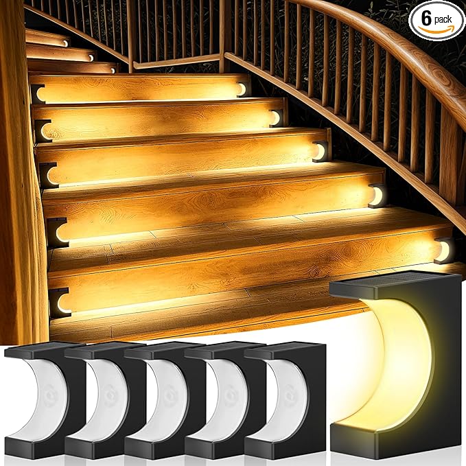 ZOOI Solar Step Lights for Outside, Step Lights Outdoor Waterproof, Outdoor Solar Stair Light for Yard, Garden Decor for Outside, Solar Garden Lights for Step, Stair, Patio, Porch, Deck Decor, 6PCS