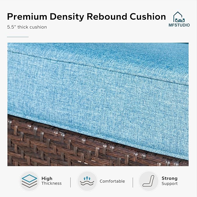 MFSTUDIO 4 Pieces Outdoor Patio Furniture Set, Metal Outdoor Conversation Set, Rattan Wicker Patio Sectional with 2 x Swivel Single Sofa, 3-Seat Sofa, 1 x Coffee Table, Navy Blue