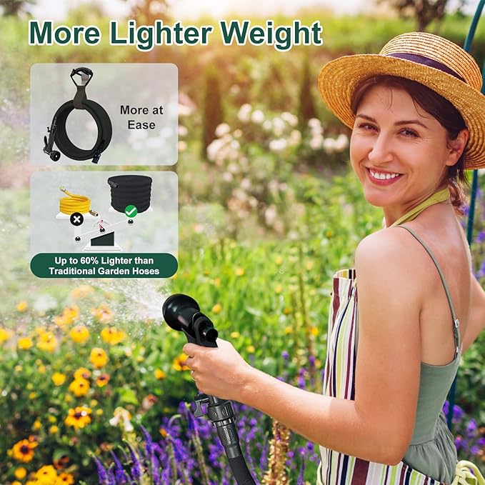 Garden Hose, 2025 Upgraded Non-Expanding Water Hose Sturdy & Lightweight 3/4 Hose, No-Kink, Tough & Flexible Water Pipe, Crush-Proof for Yard, Lawn, Outdoor, Car Wash (Black, 100FT)