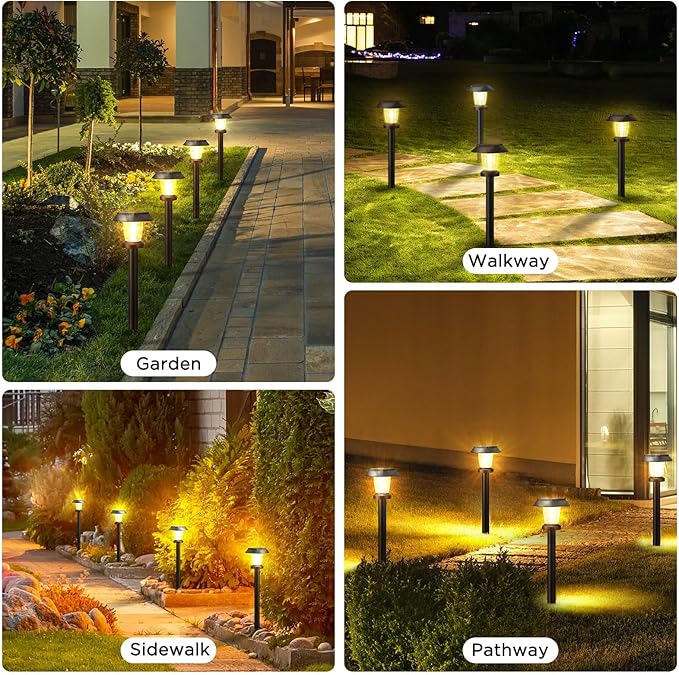 Solar Pathway Lights Outdoor - 10 Pack Solar Powered Garden Lights Waterproof, Decor Landscape Lighting with Three Lighting Modes for Yard, Lawn, Walkway, Driveway, Warm White
