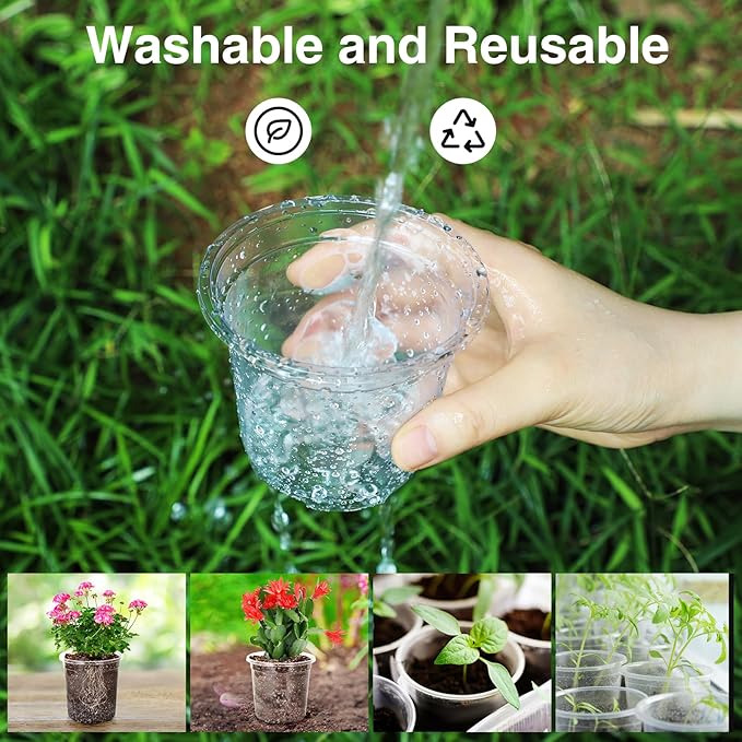 Bonviee Clear Nursery Pots for Plants, 4 Inch Plastic Seedling Pots with Drainage Holes, Planters for Indoor Plants and Small Seed Starters, High Transparency Flower Pots with 20 Plant Labels, 60 Pack