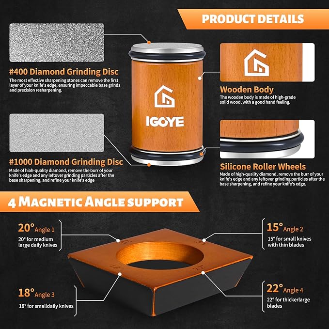 Rolling Knife Sharpener Tool Kit, Multi-Angle Diamond Roller Knife Sharpener for Kitchen Knives, Four Angles Offers 15&18& 20&22 Degree Sharpening, 4 Angle, Kitchen Gadgets & Gift