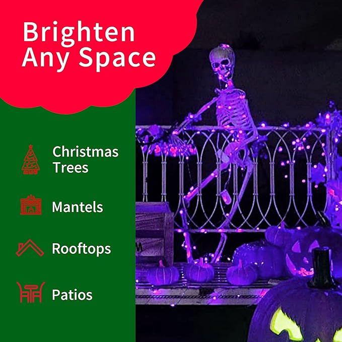 Ultra-Bright Connects End to End Purple Christmas Mini Lights 300L 63.8Ft(2Sets-Each 150L)UL Listed Incandescent Bulb String Light for Indoor Outdoor Halloween Home Garden Party Tree Decor