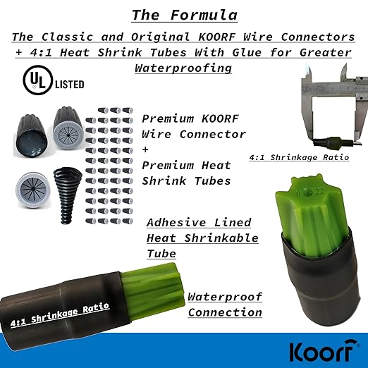 UL Listed Waterproof Wire Connectors with Heat Shrink tubing for Outdoor Caps Sprinkler LED applicate in Wherever Corrosion Exists, Moisture (20, LargeHeatShrinkable)