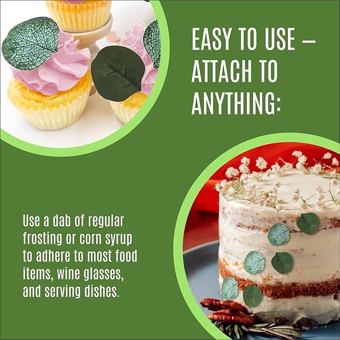 Sugar Robot - Edible Eucalyptus Leaves - Small Size - Edible leaves for cake decorating - Premium Crafted - Made in the USA Cake -Set of 24 (Eucalyptus Leaves)