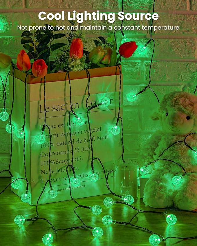 Brightown Solar String Lights Outdoor 60 Led 35.6 Feet Crystal Globe Lights with 8 Lighting Modes, Waterproof Solar Powered Patio Lights for Garden Yard Porch Wedding Party Decor (Green)