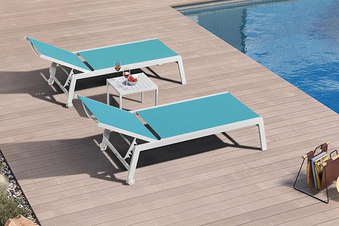 PURPLE LEAF Lounge Chair Pool Chaise Lounge Outdoor Turquoise Blue 2 Sets