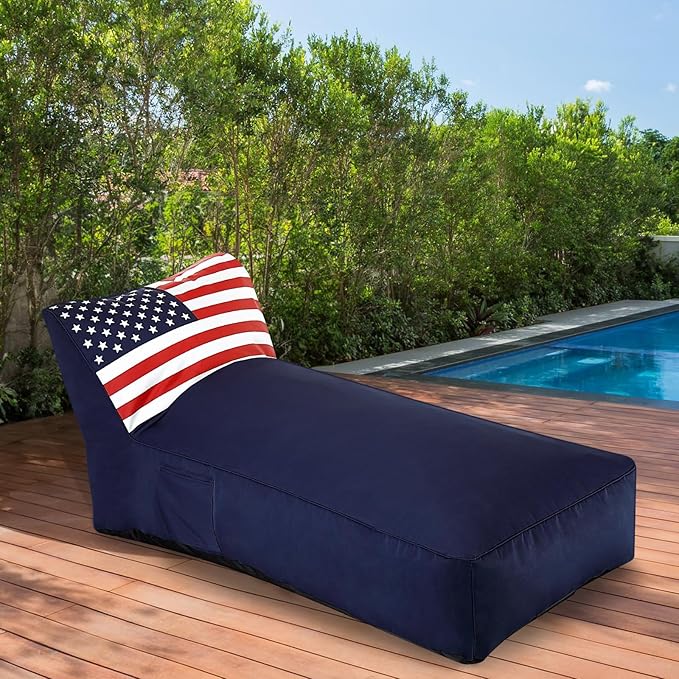 Outdoor Chaise Lounge Chair, Sunbed UV Resistant American Flag Sofa Couch Patio Waterproof Outside Sunlounge Reclining Sunbathing Bed Comfy Single Chaise Daybed for Garden, Pool, Beach, Navy Blue