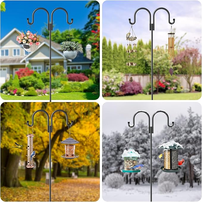 Shepherd Hooks for Outdoor, 2 Pack 95 Inch Bird Feeder Pole with 5 Prongs Base for Hanging Lantern, Hummingbird Feeder, Lightweight Plant, Shepherds Hook for Bird Feeders for Outside