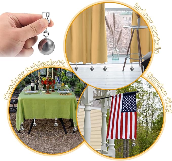 16 Pack Heavy Duty Curtain Weights for Outdoor, Stainless Steel Drapery Clip Keepping Curtain Panel Straight, Keep Outdoor Curtain Flag from Waving, Help Weigh Down Sun Curtain Tablecloth Garden Flag