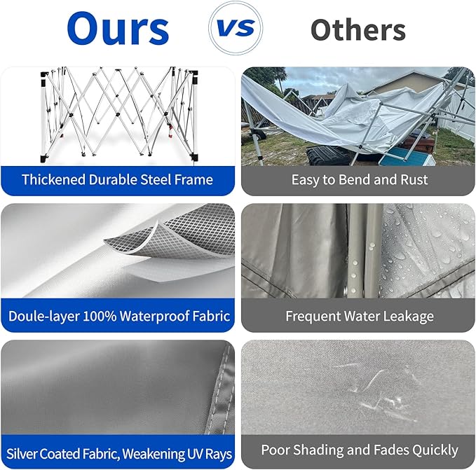 10x10 Pop Up Canopy, 300D Silver Coated Blue Fabric Outdoor Gazebo, Beach Tent Slant Legs with Storage Bag,Easy Up Sun Shade Shelter Tents with 8x8 Top Cover for Patio,Party