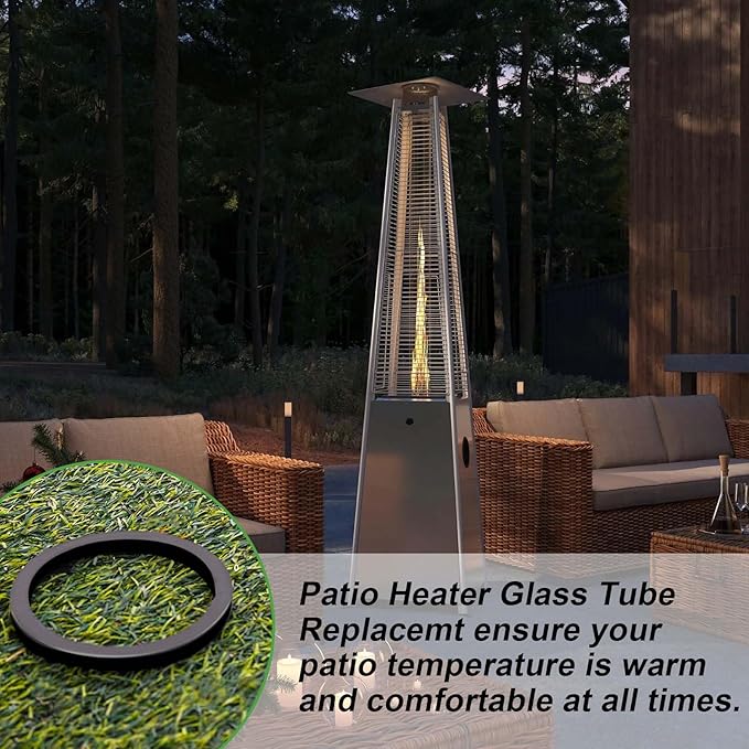 Patio Heater Glass Tube Replacement,49.5" Tall 4" Diameter with Silicone Connecting Ring Compatible with Four-Sided Pyramid Flame Outdoor Heater, Glass Tube Patio Heater for Hiland, Fire Sense