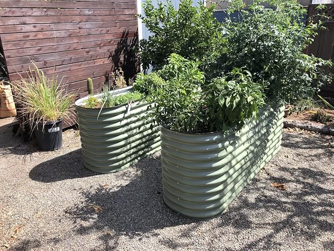 Vego garden 32" Extra Tall Raised Garden Bed Kits, 6 in 1 Modular Raised Planter Box for Vegetables Flowers Fruits Oval Metal Raised Garden-Olive Green