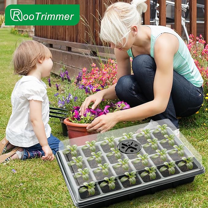 Seed Starter Tray with Dome-5 Sets 24XL Cell Seedling Trays(Total 120 Cells), Plant Germination Tray with Humidity Vented Lid and Base, Mini Propagator Plant Greenhouse for Seed Growing