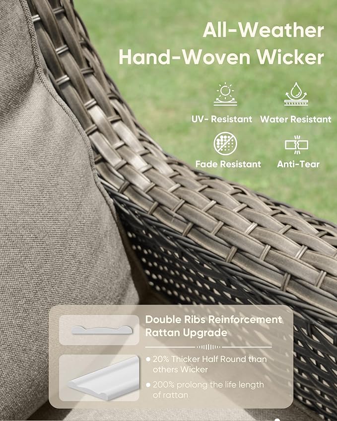 HUMMUH Outdoor Swivel Rocker Wicker Patio Chairs Set of 2, Rattan Rocking Chair Furniture Set (Grey,Grey)