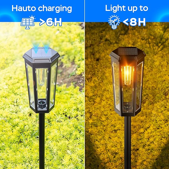 Solar Pathway Lights Outdoor, 6 Pack Garden Lighting, P65 Waterproof Solar Lights for Walkway, Driveway, Patio, Landscape- (Warm Light)