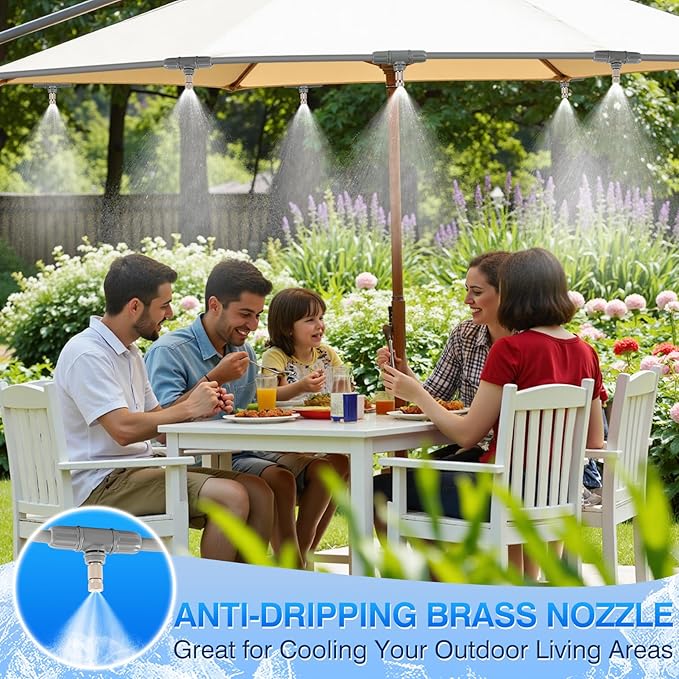 30 Pcs Misting Cooling System, Outdoor Misting System for Patio, 25 FT Misting Line Plastic Adapter, Outdoor Mister System for Patio, Garden, Trampoline, Greenhouse