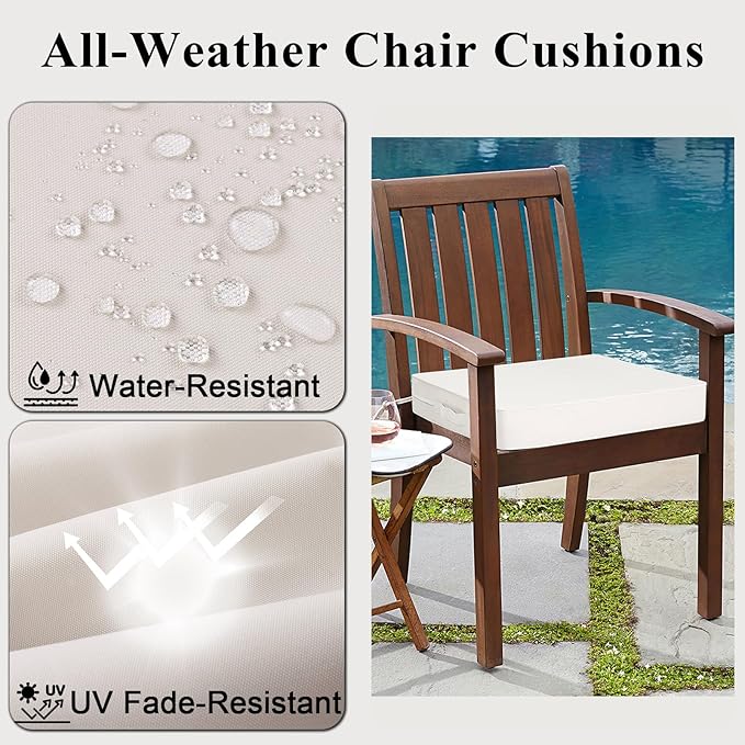 Outdoor Chair Cushions Set of 2 for Patio Furniture 24x24x4 Inch Waterproof Patio Chair Cushion 3 Year Color Fastness Square Elastic Foam Garden Sofa Couch Pads with Ties and Handle,Beige