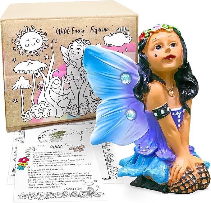WILD PIXY Indoor Fairy Figurine – Miniature Fairy for Gardens, Ornaments, or Cake Toppers, Fairy Garden Decor and Accessories, Premium Resin, Designer Gift Box with Poem Card