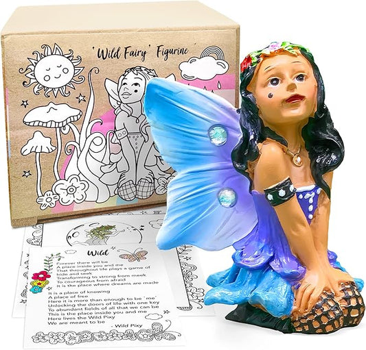 WILD PIXY Indoor Fairy Figurine – Miniature Fairy for Gardens, Ornaments, or Cake Toppers, Fairy Garden Decor and Accessories, Premium Resin, Designer Gift Box with Poem Card