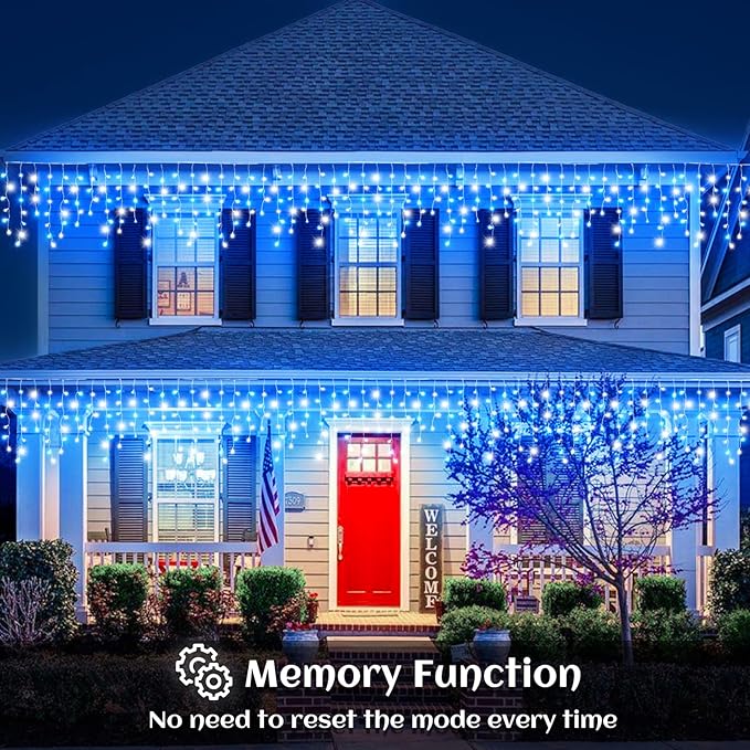 66ft Icicle Lights for Outside, Blue and White Christmas Lights Outdoor Indoor, 640 LED Twinkle String Light with 120 Drops Short Curtain Lights for Thanksgiving Room Home Wall Bedroom Window Decor