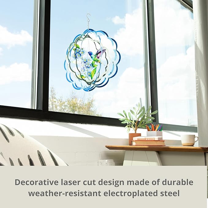 VP Home Floral Hummingbird Wind Spinner - Metal Outdoor Wind Spinners for Yard and Garden Decor - 3D Kinetic Yard Art Hummingbird Sculpture - Vibrant, Weather-Resistant Design - 12 x 15 Inches