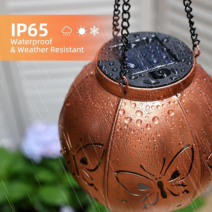 Hot Air Balloon Solar Lights Butterfly Hollowed Metal Hanging LED Solar Lanterns Outdoor Waterproof Light for Garden Patio Yard Porch Christmas Decor Gifts for Women Mom Friends