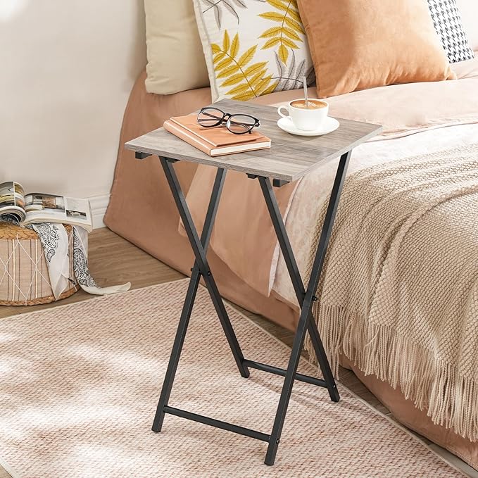 HOOBRO Folding TV Tray Table, Wooden TV Tray, Portable Sofa Side Snack Table, Industrial Desk for Small Spaces, Space-Saving, Easy to Install and Fold, Greige and Black BG27BZ01