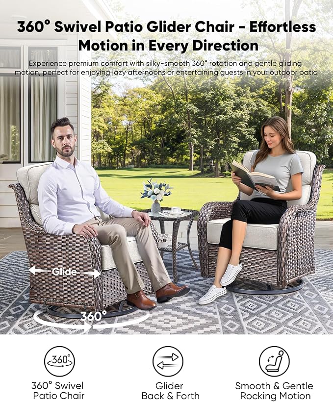 HUMMUH Wicker Patio Furniture Set 6 Inch Thick Cushion Outdoor Swivel Rocker Patio Chairs with Deep Seat Sofa 5PCS Outdoor Furniture Set for Porch Garden Deck