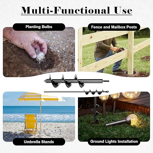Auger Drill Bit for Planting 2 Pack,1.6x16 inch&3.5x16 inch,Auger Drill Bit Suitable for 3/8'' Hex Drill Driver,Garden Spiral Hole and Planter for Bulbs,Fence Posts,and Umbrella Holes
